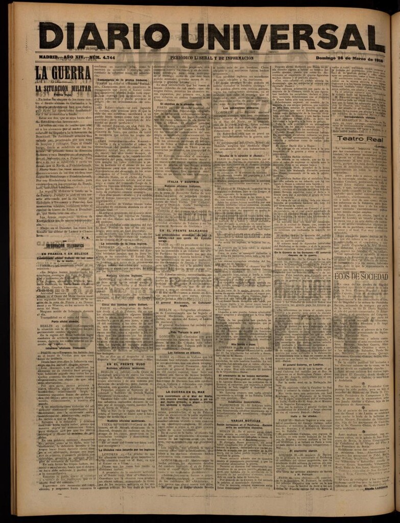Miniatura de Diario Universal del 26 de marzo de 1916