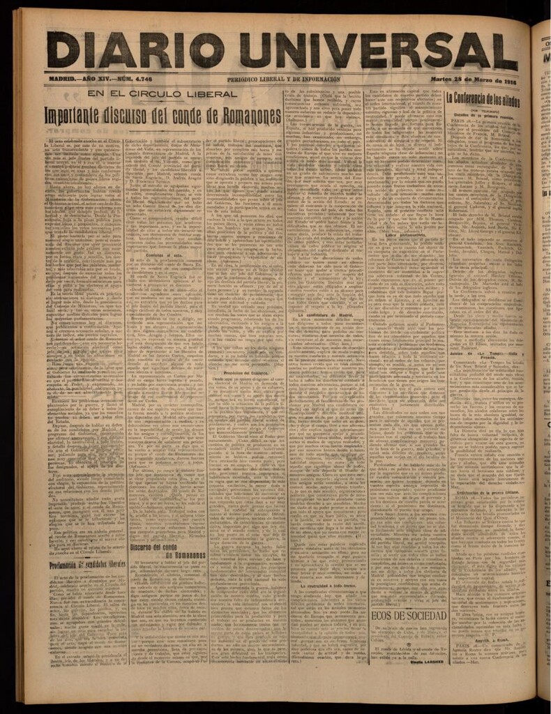 Miniatura de Diario Universal del 28 de marzo de 1916