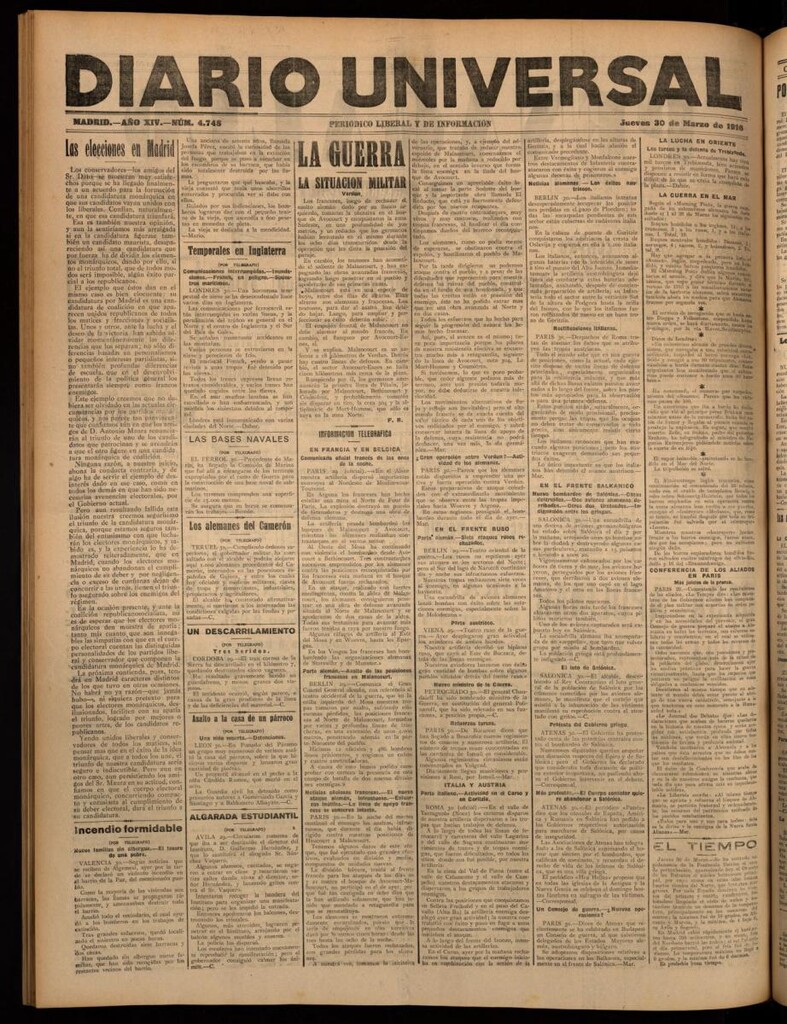 Miniatura de Diario Universal del 30 de marzo de 1916