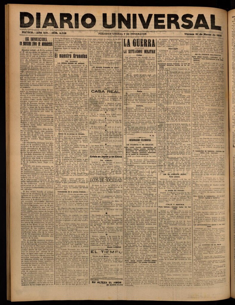 Miniatura de Diario Universal del 31 de marzo de 1916