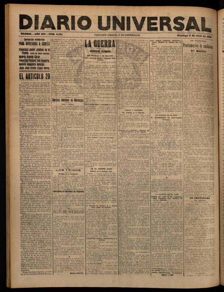 Miniatura de Diario Universal del 2 de abril de 1916