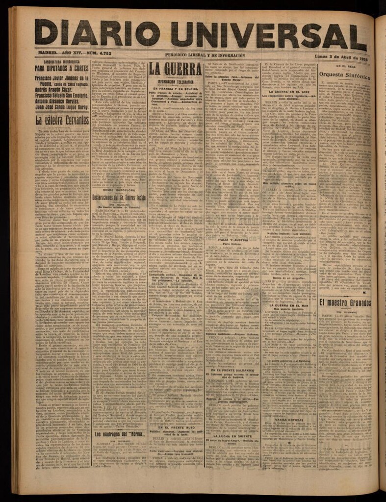 Miniatura de Diario Universal del 3 de abril de 1916
