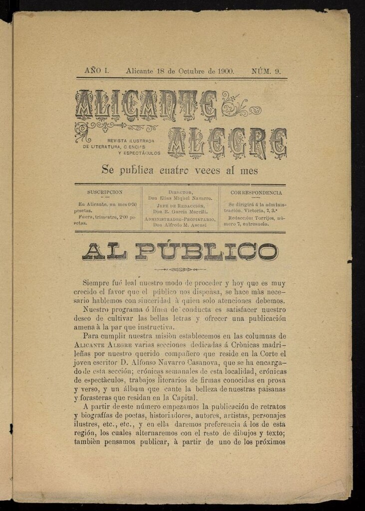 Miniatura de Alicante Alegre del 18 de octubre de 1900