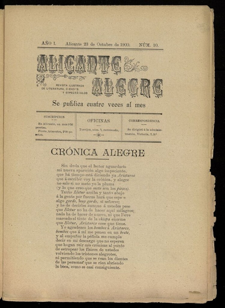 Miniatura de Alicante Alegre del 23 de octubre de 1900