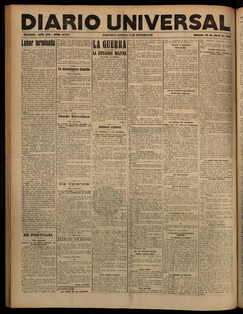 Miniatura de Diario Universal del 22 de abril de 1916