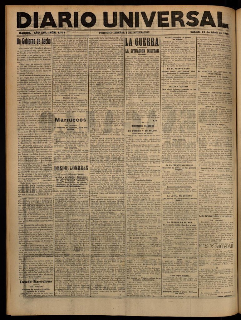 Miniatura de Diario Universal del 29 de abril de 1916