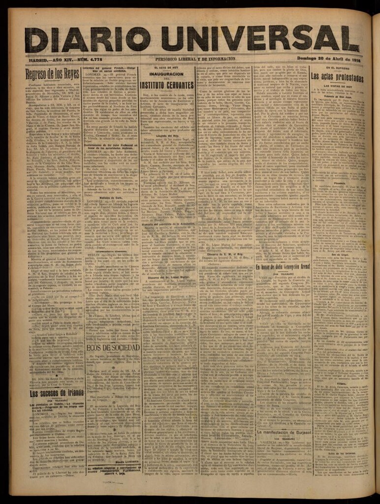 Miniatura de Diario Universal del 30 de abril de 1916