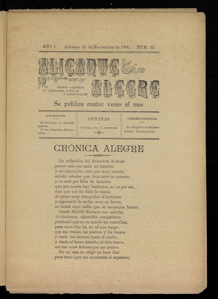 Miniatura de Alicante Alegre del 15 de noviembre de 1900