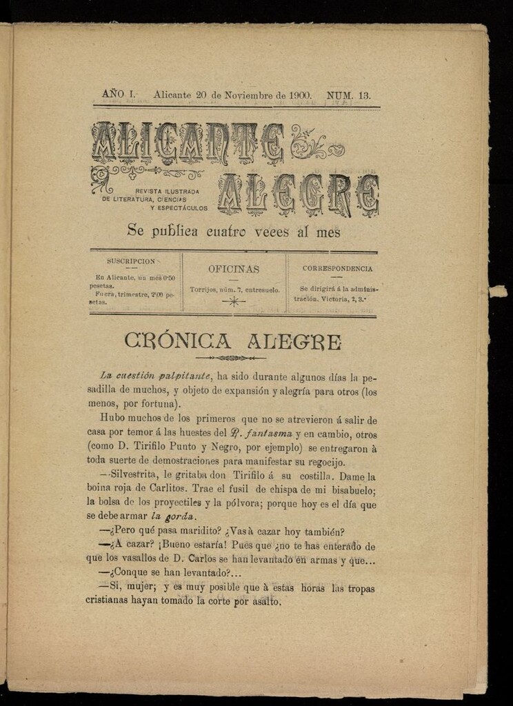 Miniatura de Alicante Alegre del 20 de noviembre de 1900