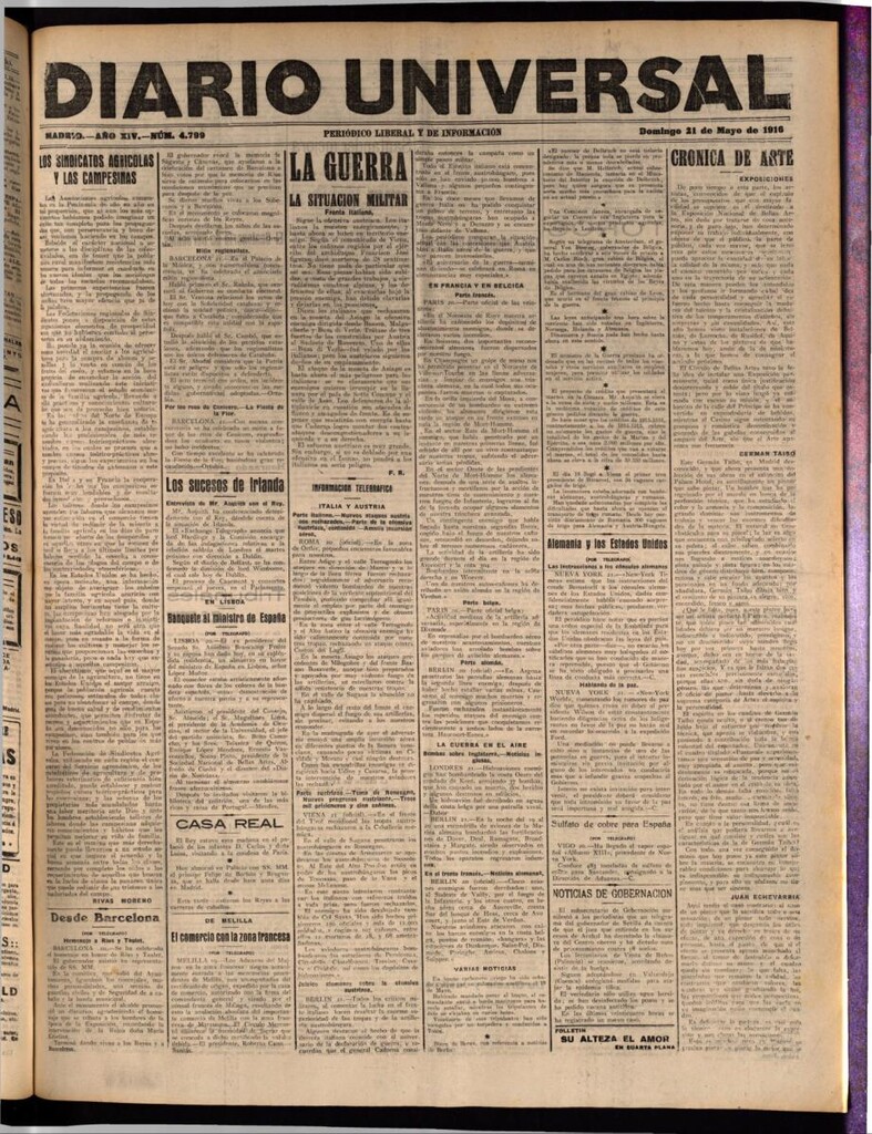Miniatura de Diario Universal del 21 de mayo de 1916