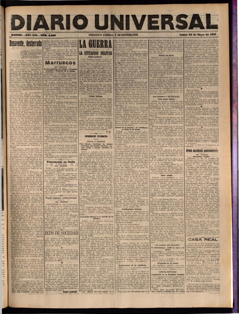 Miniatura de Diario Universal del 22 de mayo de 1916
