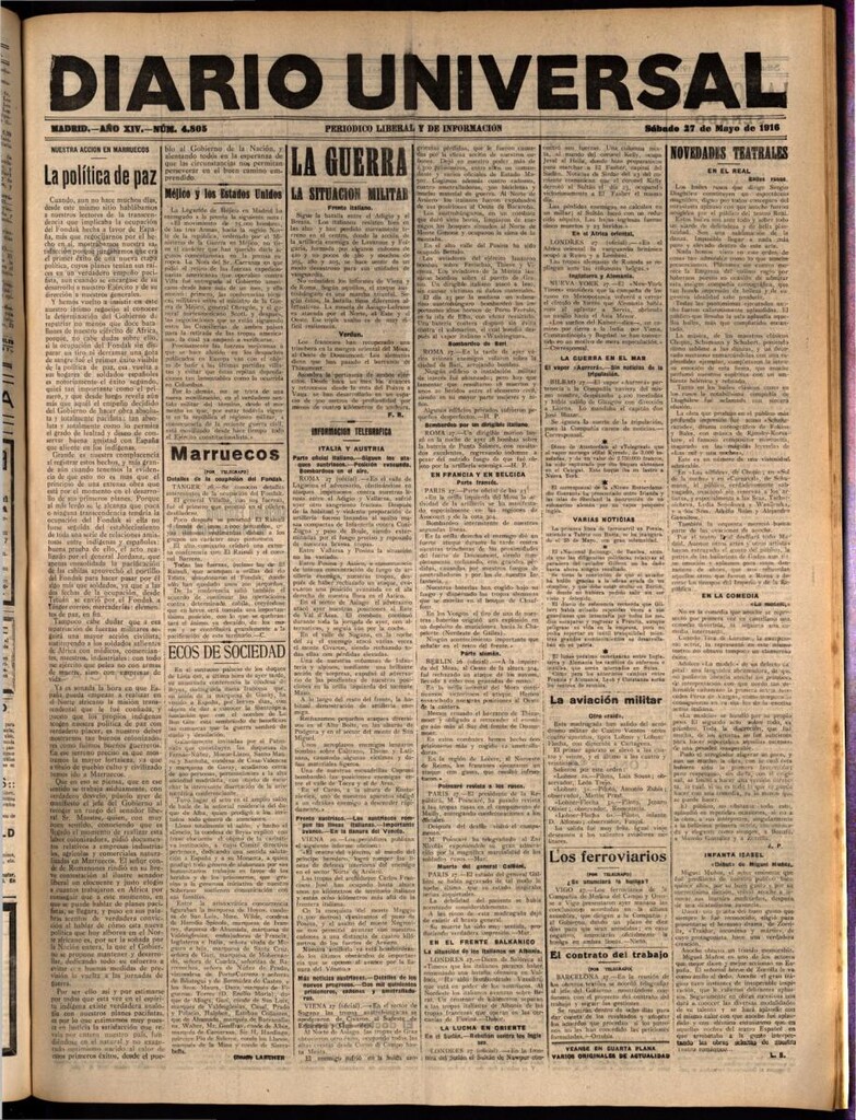Miniatura de Diario Universal del 27 de mayo de 1916