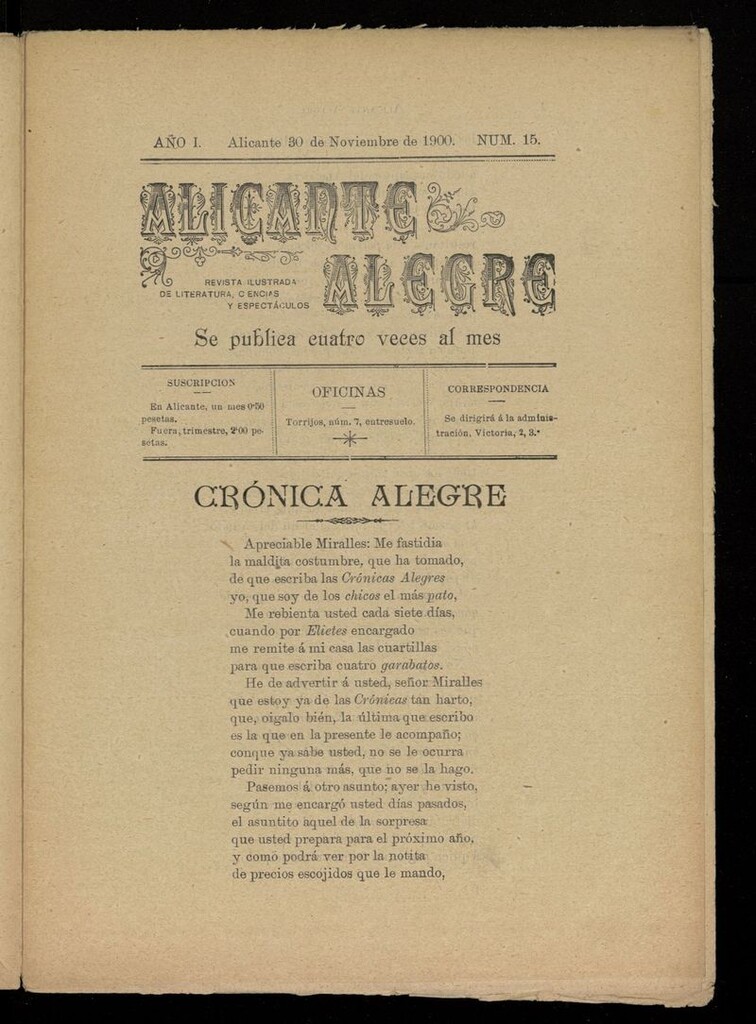 Miniatura de Alicante Alegre del 30 de noviembre de 1900
