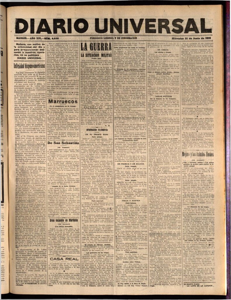 Miniatura de Diario Universal del 21 de junio de 1916