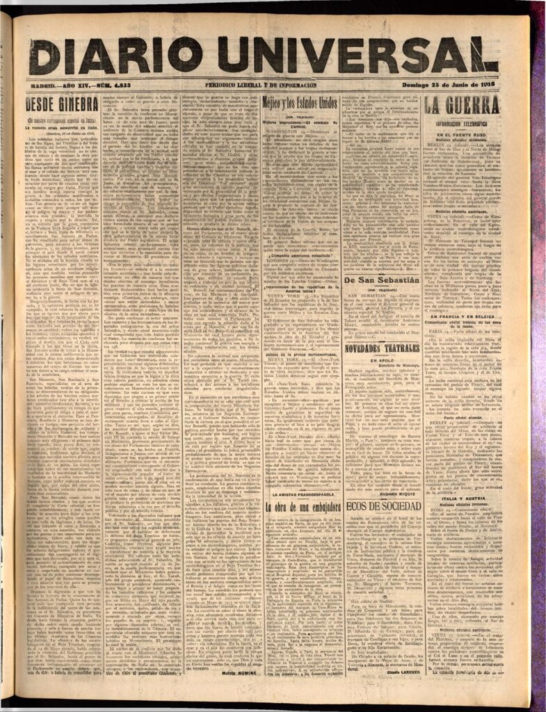 Miniatura de Diario Universal del 25 de junio de 1916