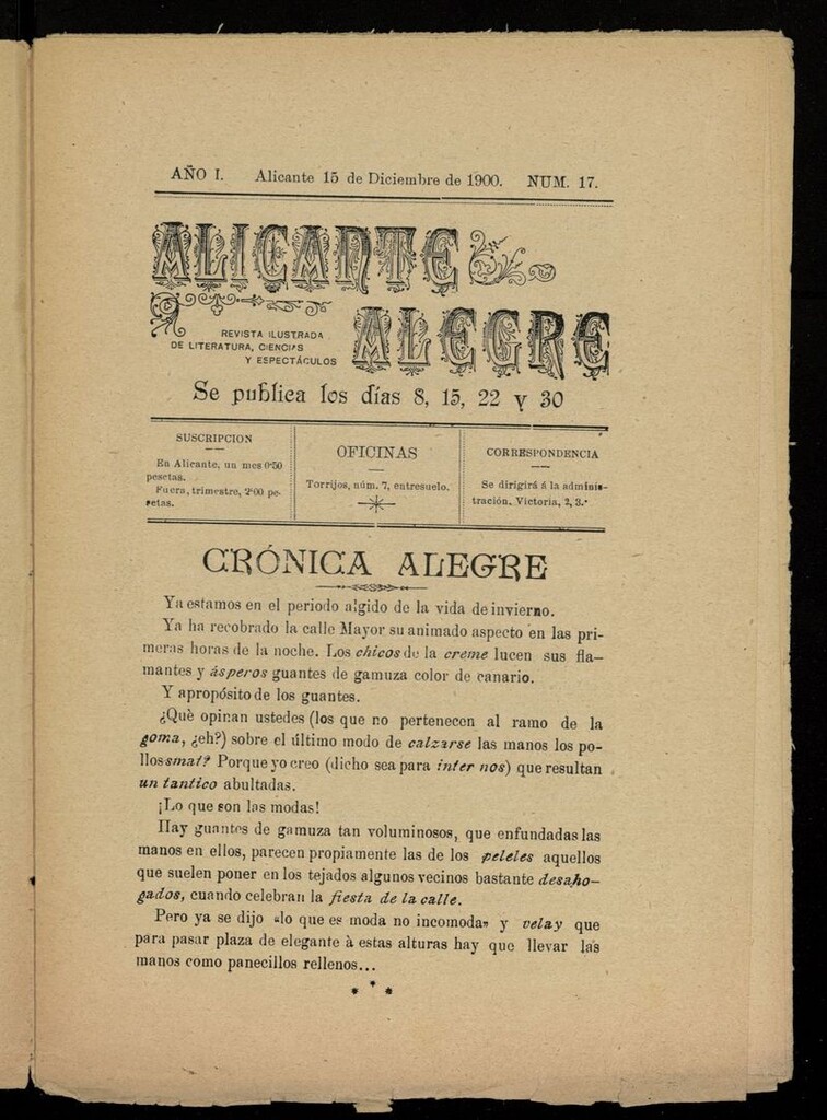 Miniatura de Alicante Alegre del 15 de diciembre de 1900