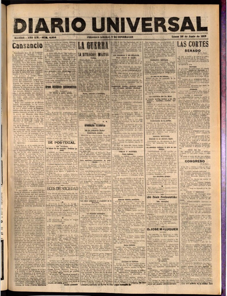 Miniatura de Diario Universal del 26 de junio de 1916