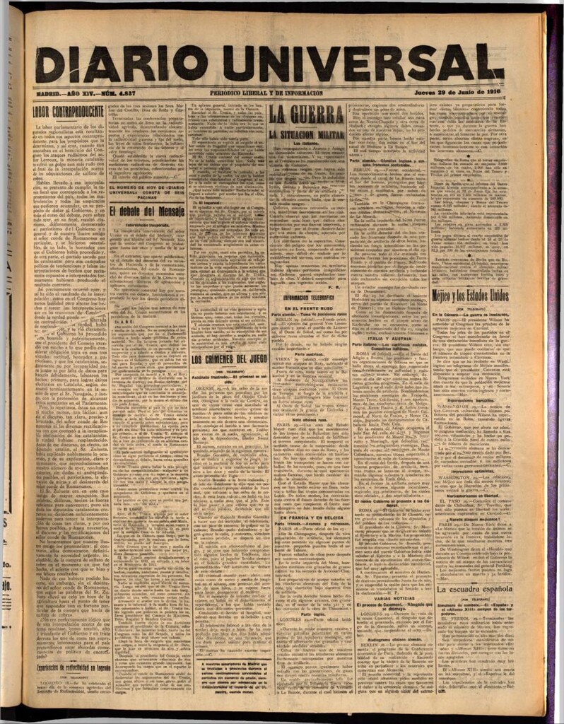 Miniatura de Diario Universal del 29 de junio de 1916