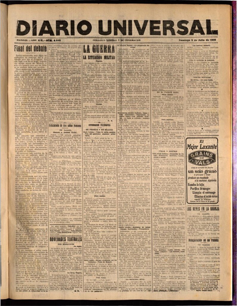 Miniatura de Diario Universal del 2 de julio de 1916