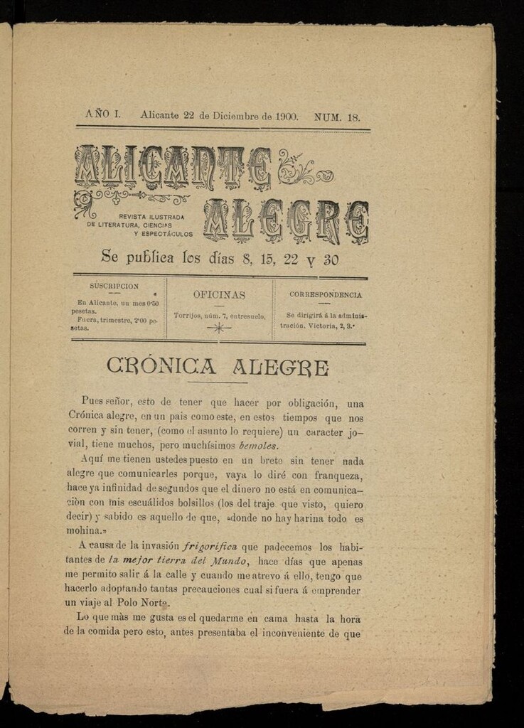 Miniatura de Alicante Alegre del 22 de diciembre de 1900