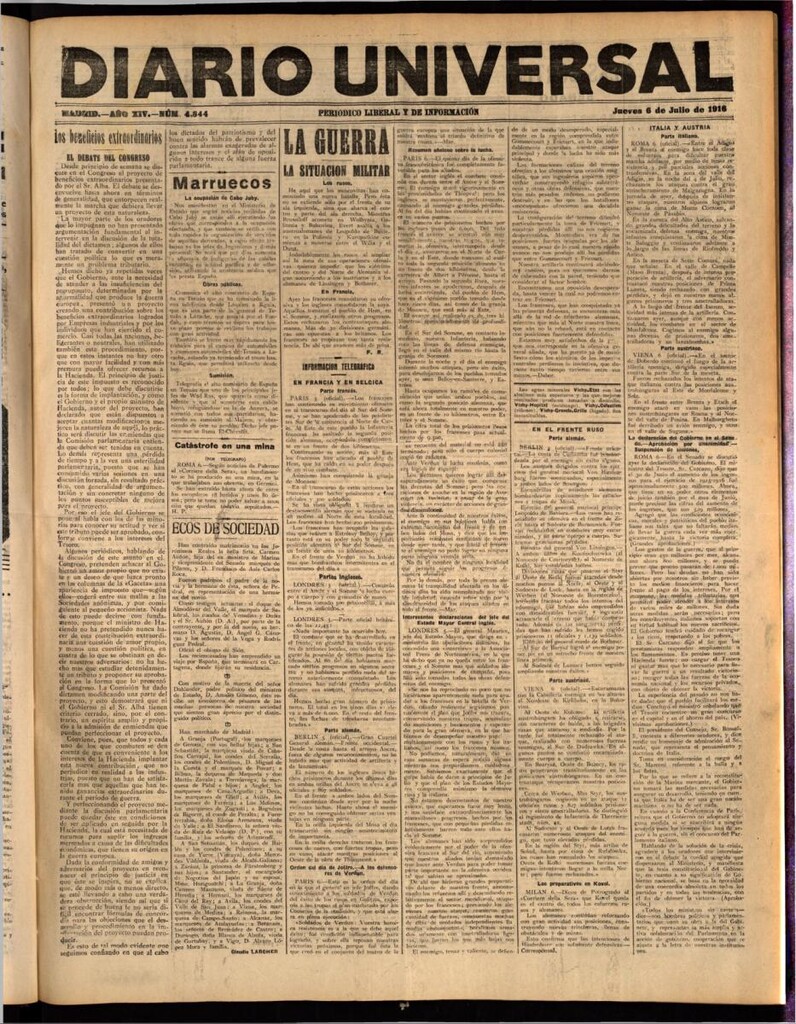 Miniatura de Diario Universal del 6 de julio de 1916