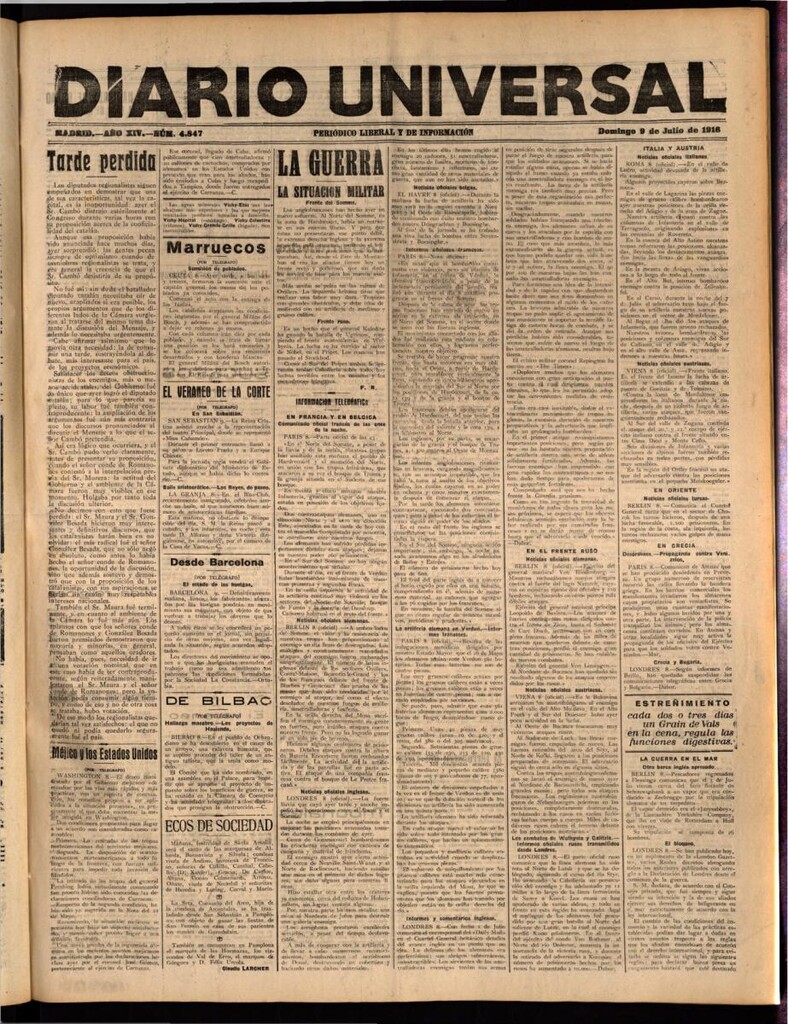 Miniatura de Diario Universal del 9 de julio de 1916