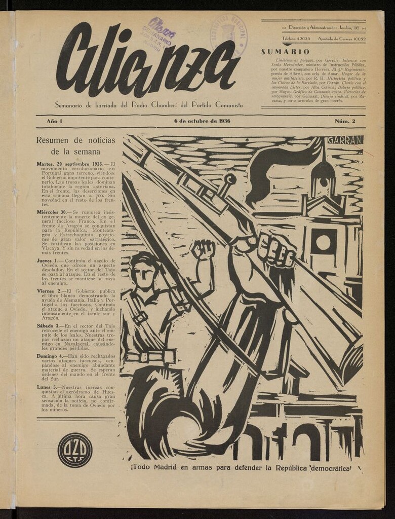 Miniatura de Alianza: semanario barriada Chamberí Partido Comunista del 6 de octubre de 1936