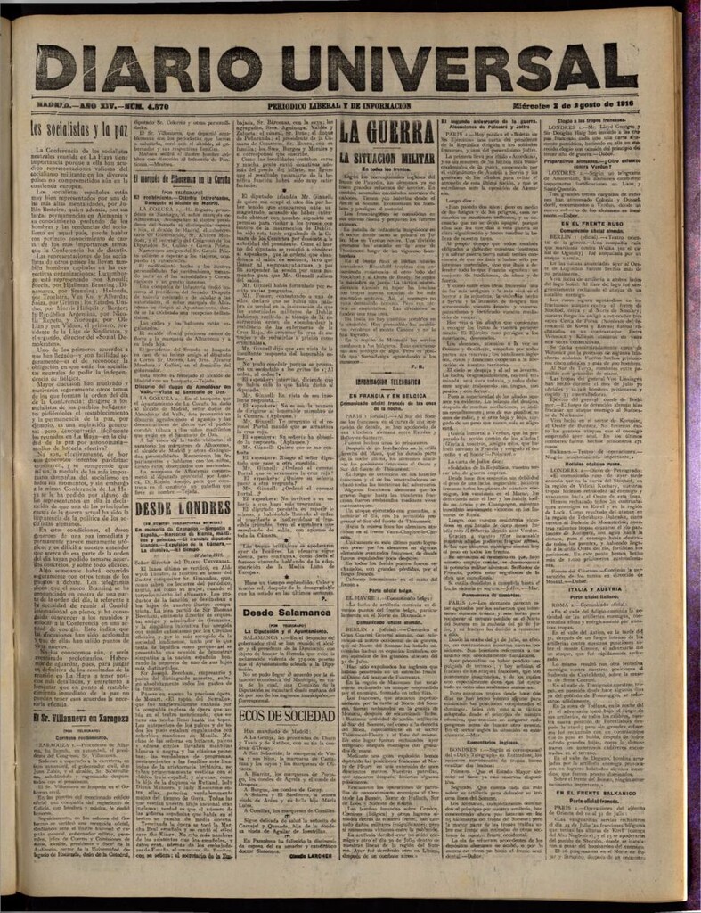 Miniatura de Diario Universal del 2 de agosto de 1916