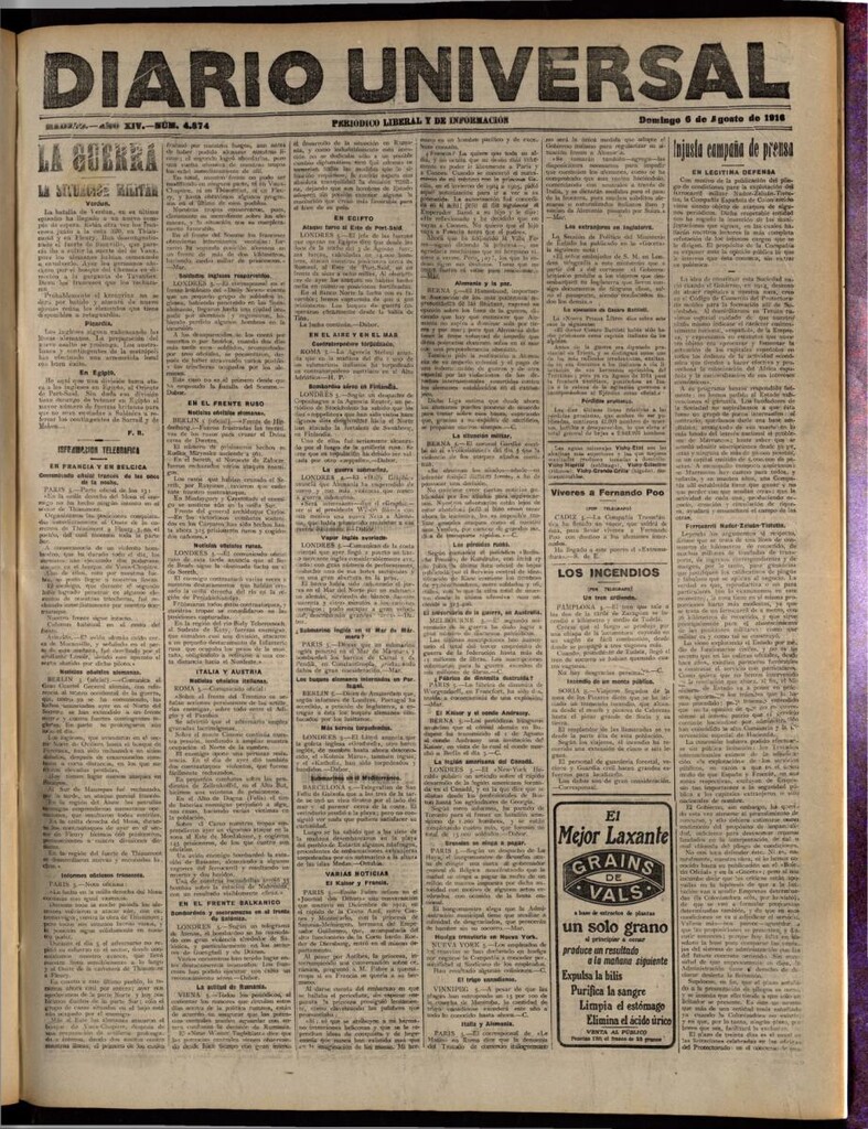 Miniatura de Diario Universal del 6 de agosto de 1916