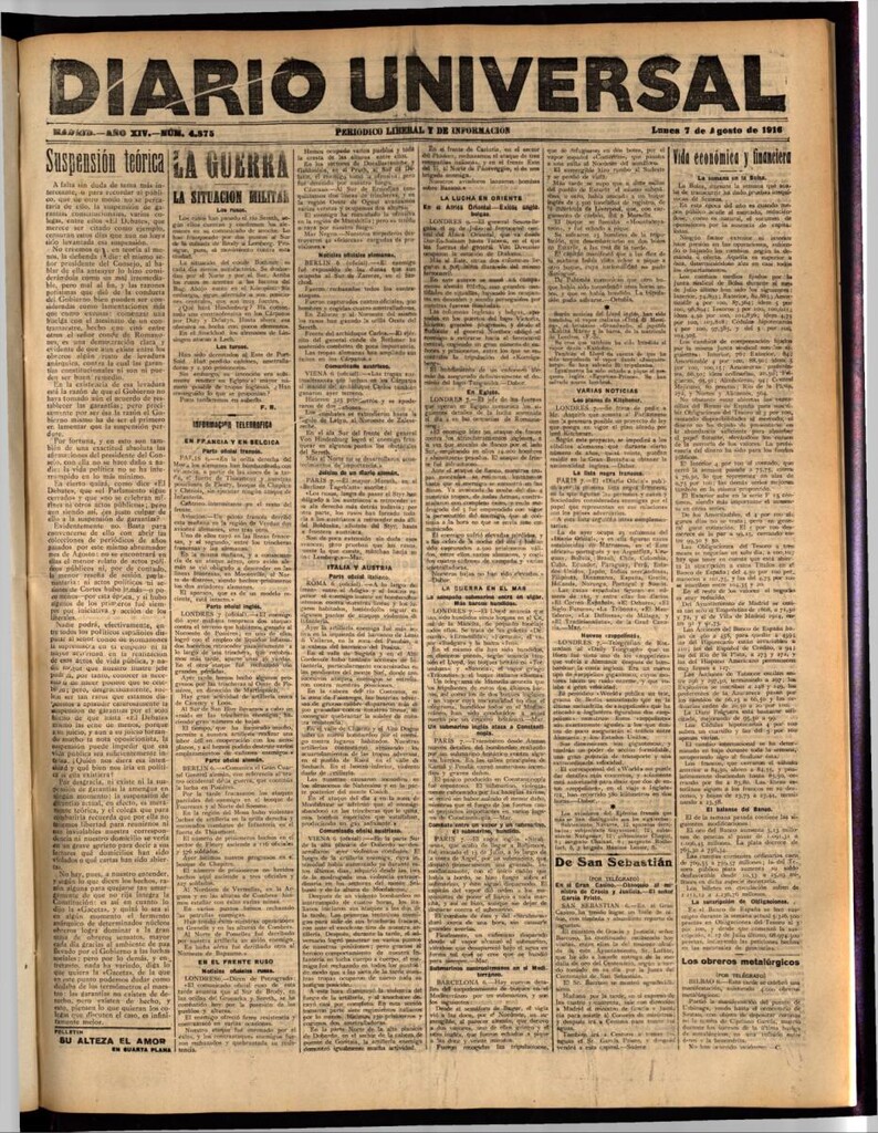 Miniatura de Diario Universal del 7 de agosto de 1916
