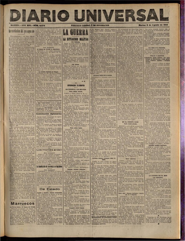 Miniatura de Diario Universal del 8 de agosto de 1916