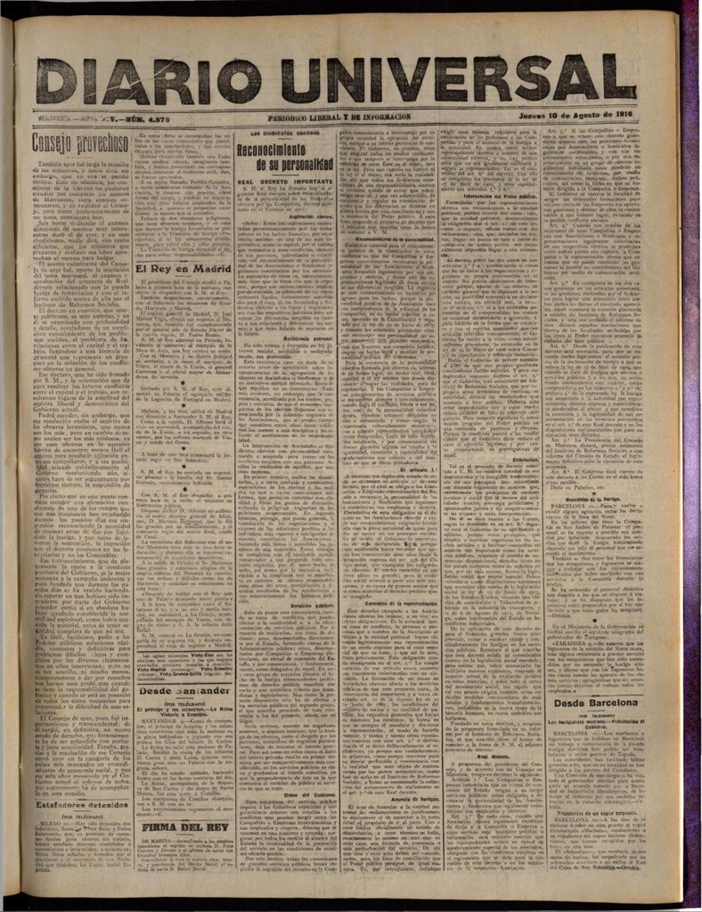 Miniatura de Diario Universal del 10 de agosto de 1916