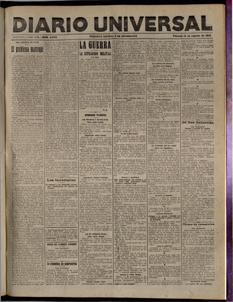 Miniatura de Diario Universal del 11 de agosto de 1916