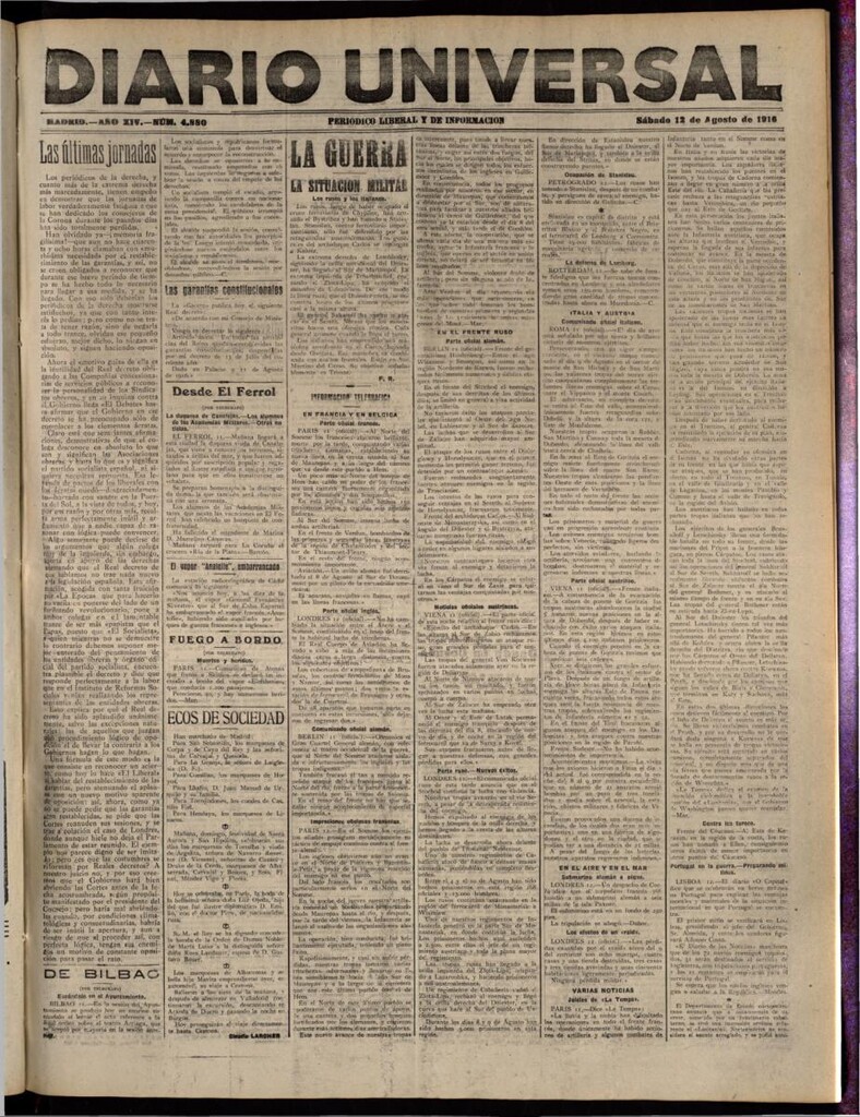 Miniatura de Diario Universal del 12 de agosto de 1916