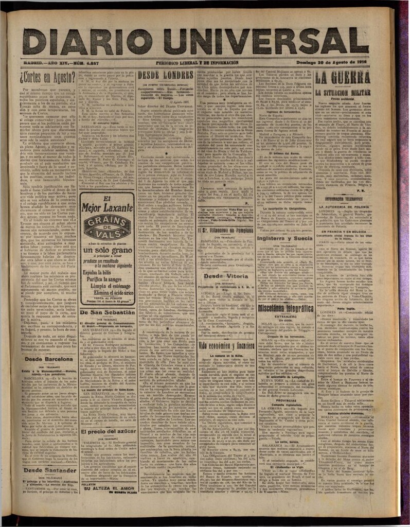 Miniatura de Diario Universal del 20 de agosto de 1916
