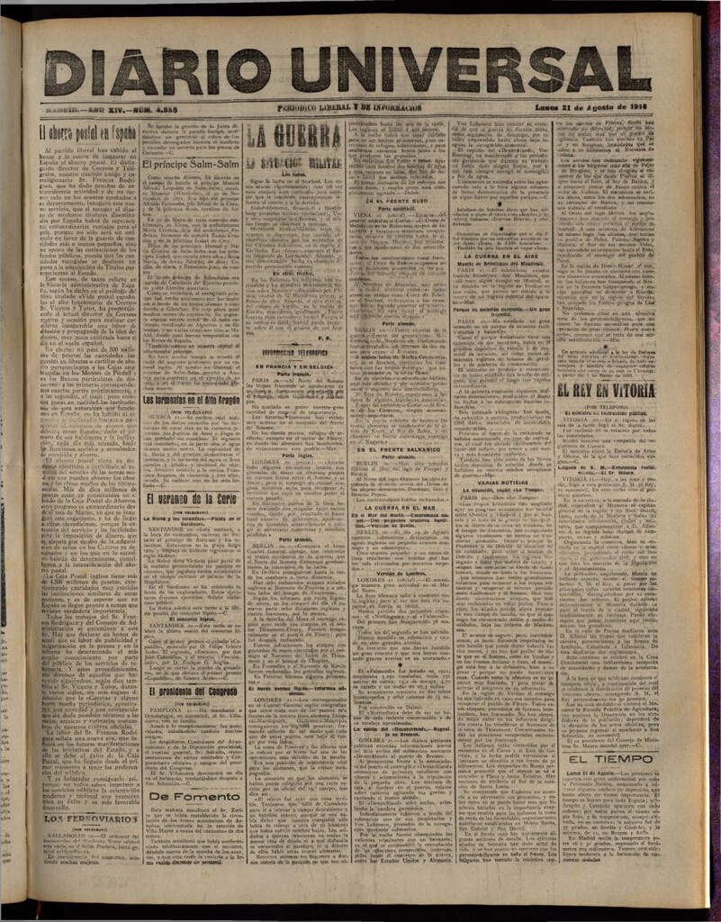 Miniatura de Diario Universal del 21 de agosto de 1916