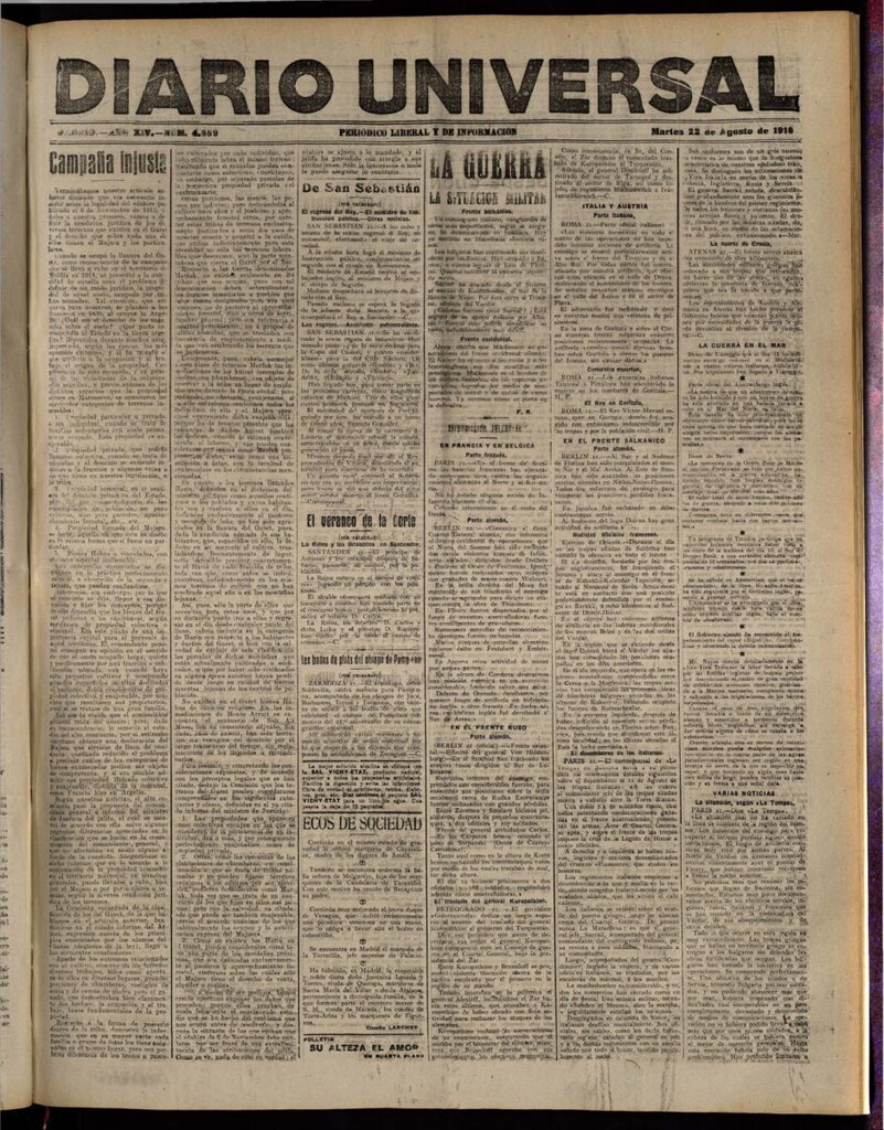 Miniatura de Diario Universal del 22 de agosto de 1916