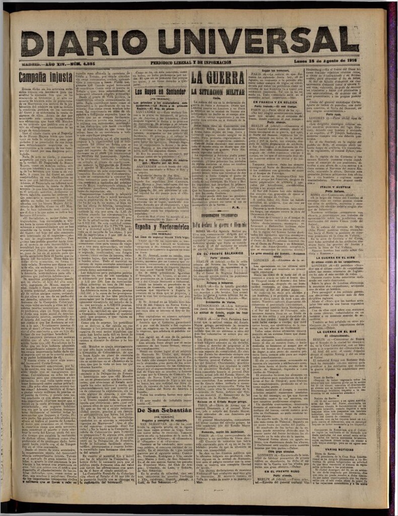 Miniatura de Diario Universal del 28 de agosto de 1916