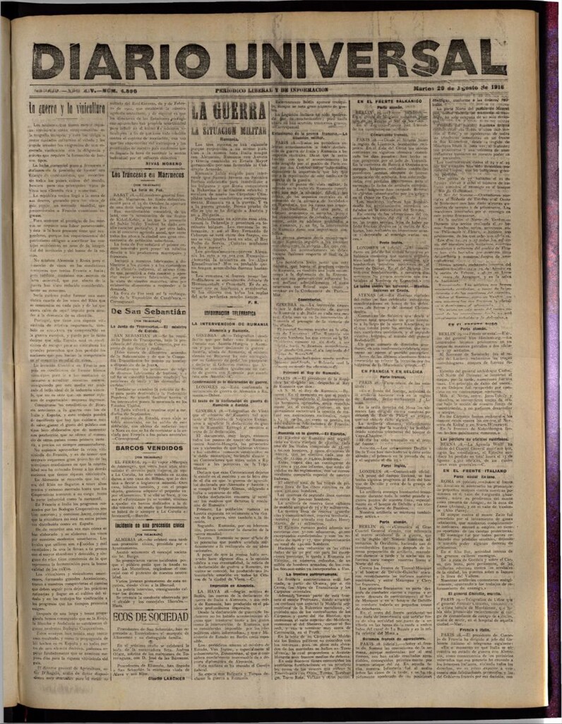 Miniatura de Diario Universal del 29 de agosto de 1916
