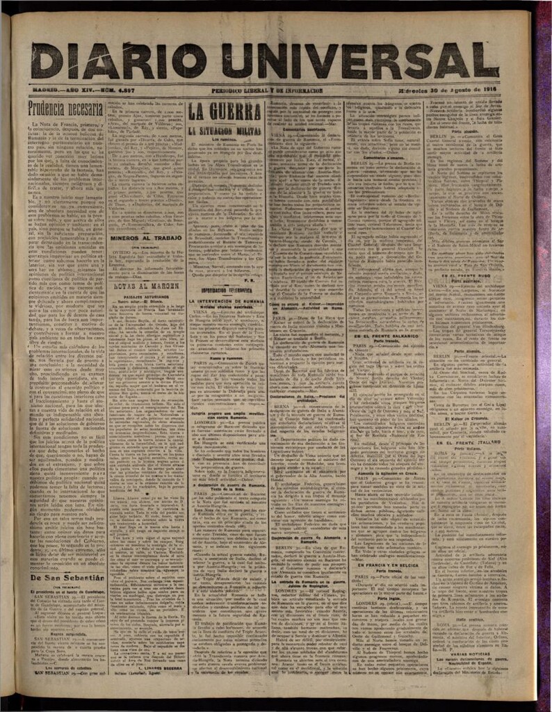 Miniatura de Diario Universal del 30 de agosto de 1916