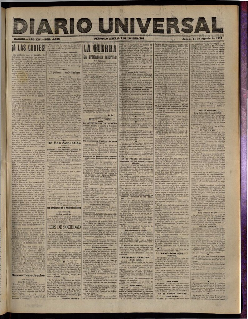 Miniatura de Diario Universal del 31 de agosto de 1916