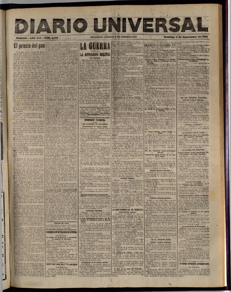 Miniatura de Diario Universal del 3 de septiembre de 1916