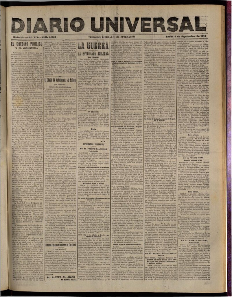 Miniatura de Diario Universal del 4 de septiembre de 1916