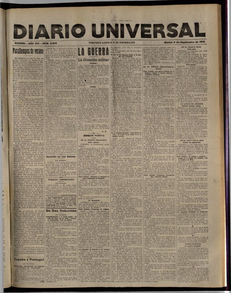 Miniatura de Diario Universal del 5 de septiembre de 1916