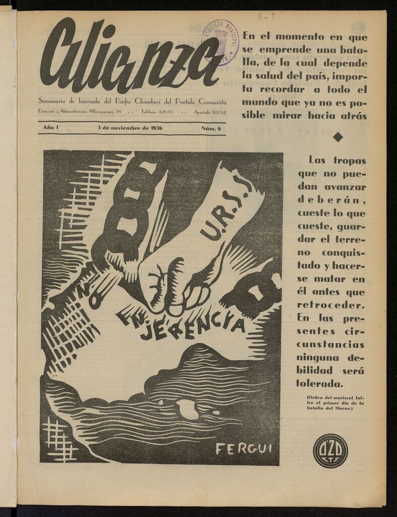 Miniatura de Alianza: semanario barriada Chamberí Partido Comunista del 3 de noviembre de 1936