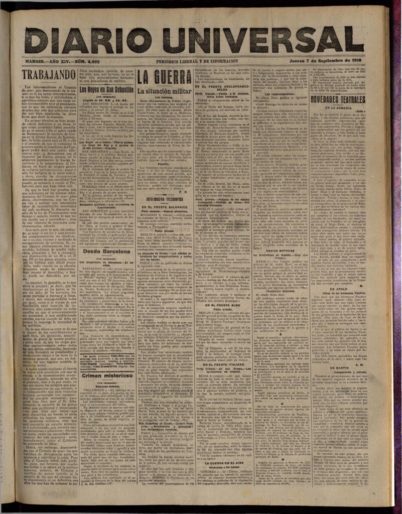 Miniatura de Diario Universal del 7 de septiembre de 1916