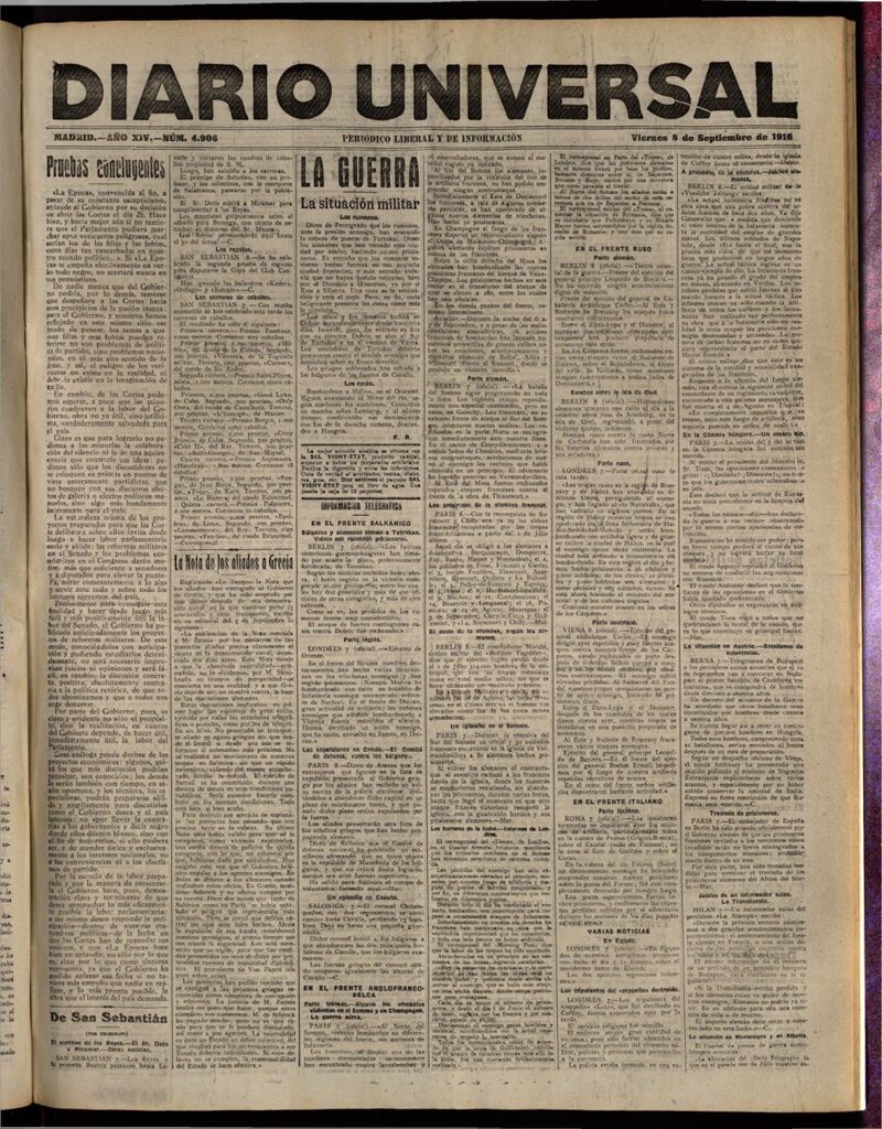 Miniatura de Diario Universal del 8 de septiembre de 1916