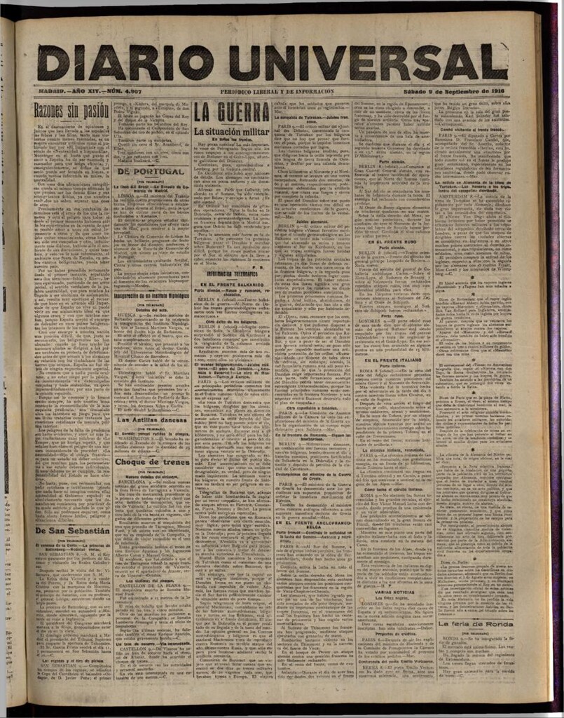 Miniatura de Diario Universal del 9 de septiembre de 1916