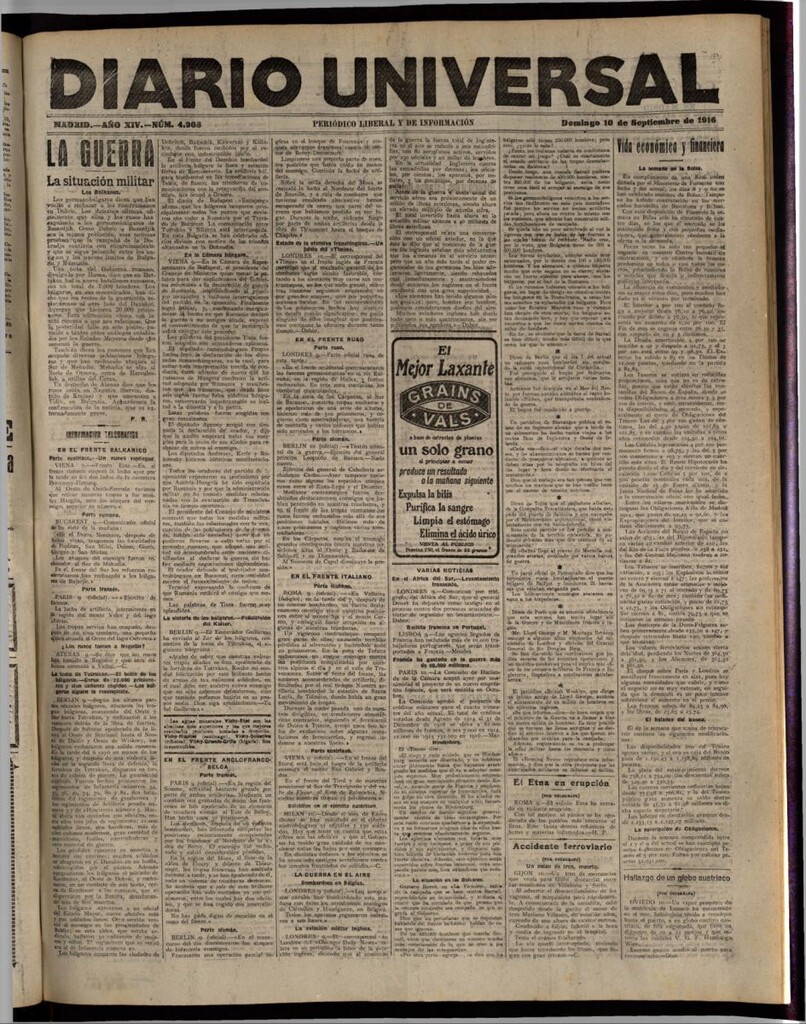 Miniatura de Diario Universal del 10 de septiembre de 1916