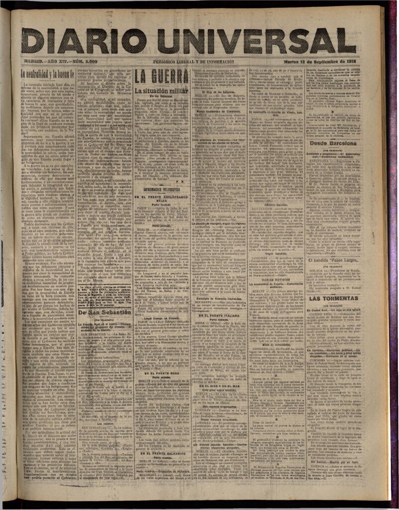 Miniatura de Diario Universal del 12 de septiembre de 1916